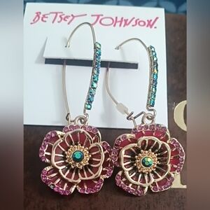 Betsey Johnson Multicolor Floral Hoop Earrings